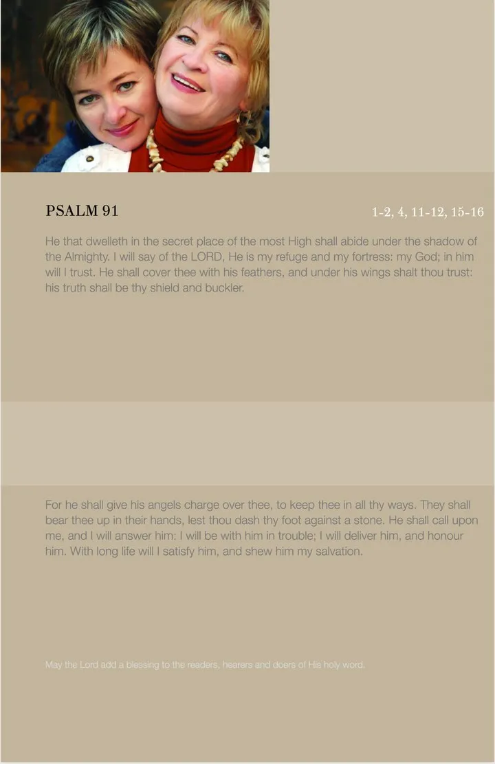 Shelter back cover: a photo, a tribute with its heading and a verse.